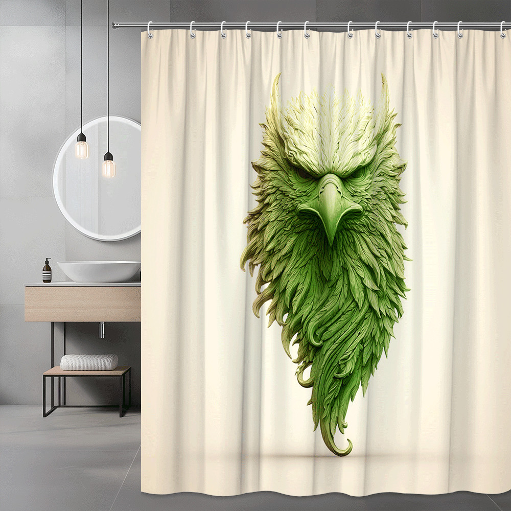Green Owl Face Shower Curtain Graphic Print