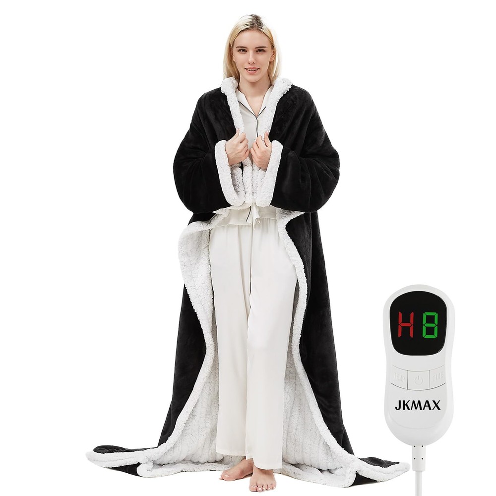 JKMAX Heated Electric Blanket Wearable Throw - Heated Wearable Robe with Slee...