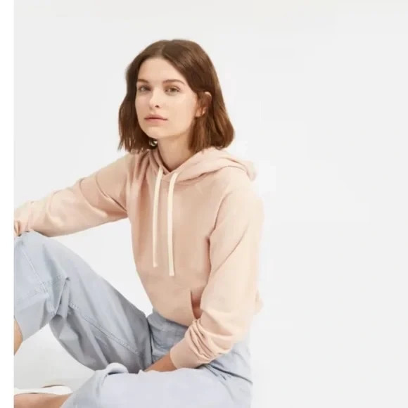 Everlane Cropped Hoodie Blush Pink French Terry 100% Cotton Pocket Size S