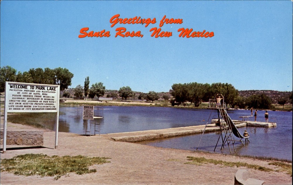 Park Lake swimming ~ Santa Rosa NM New Mexico ~ 1950s postcard