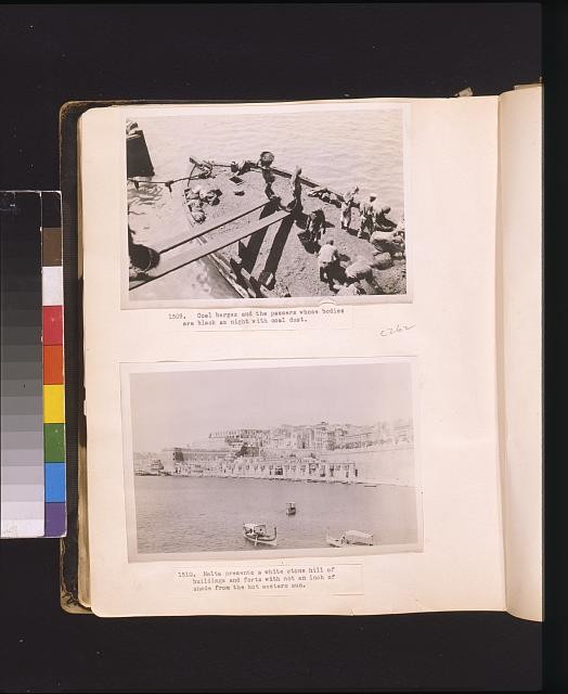 Photo:Malta 1923 Coal Barge Laborers Coal Dust Harbor Coastline View