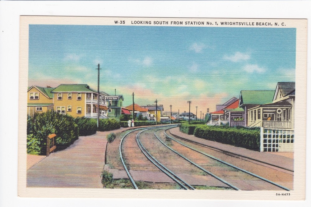 Looking South From Station No. 1 Wrightsville Beach NC Linen Postcard