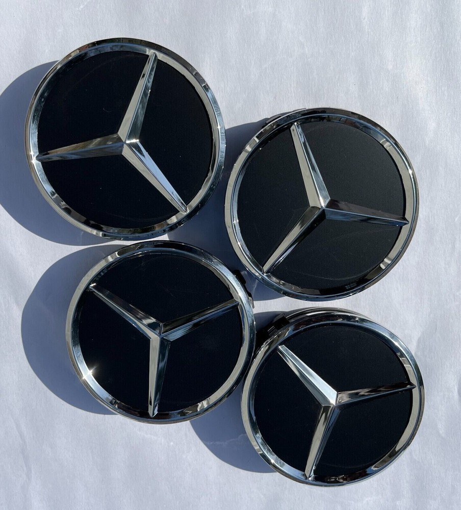 MERCEDES WHEEL CENTER CAPS 75MM AMG WREATH SET OF 4 NEW
