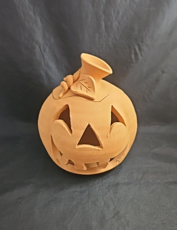 VTG Halloween Pumpkin Jack O Lantern Decoration Terra Cotta Clay Pottery Signed