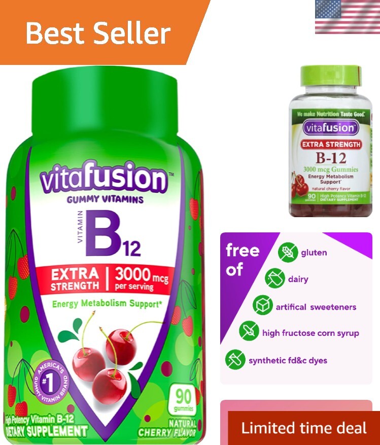 Extra Strength Vitamin B12 Gummies - Cherry Flavor, 90 Count for Energy & Health