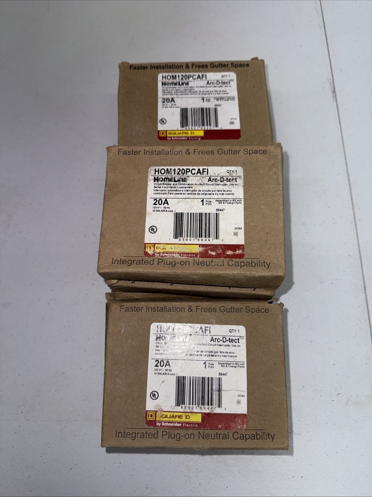 Lot Of 7 Square D Homeline Hom120Pcafi Hom120Pcafic 20A Afci Plug On Neutral