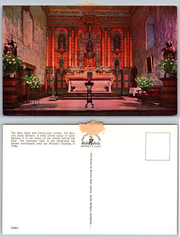 Old Mission Santa Barbara CA Main Altar Postcard