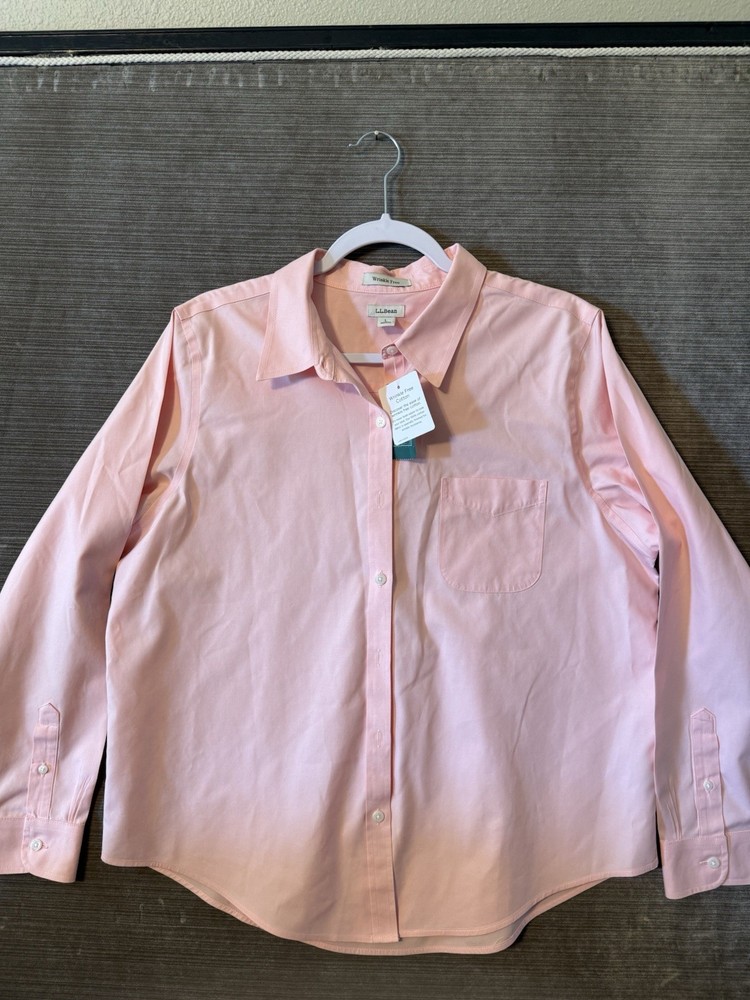 LL Bean Wrinkle-Free Pinpoint Oxford Shirt Large petite Long-Sleeve Blush Pink