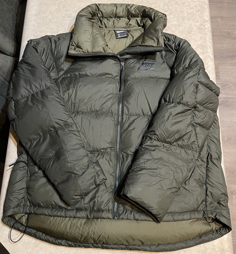 Nike Down Puffer Jacket Full Zip Winter Coat Olive Green Men’s Sz Small