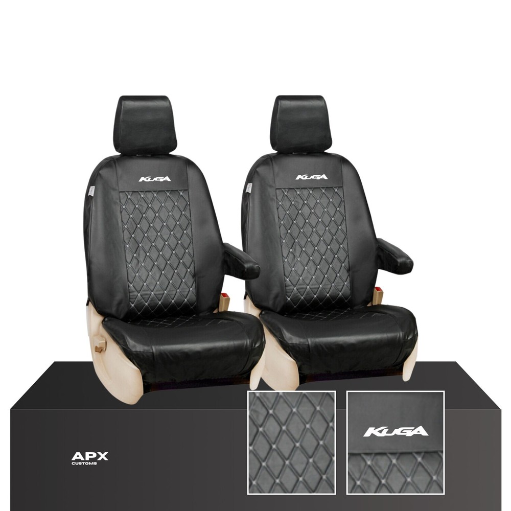 FOR FORD KUGA - PREMIUM QUILTED WATERPROOF LEATHER FRONT SEAT COVERS SET BLK 1+1