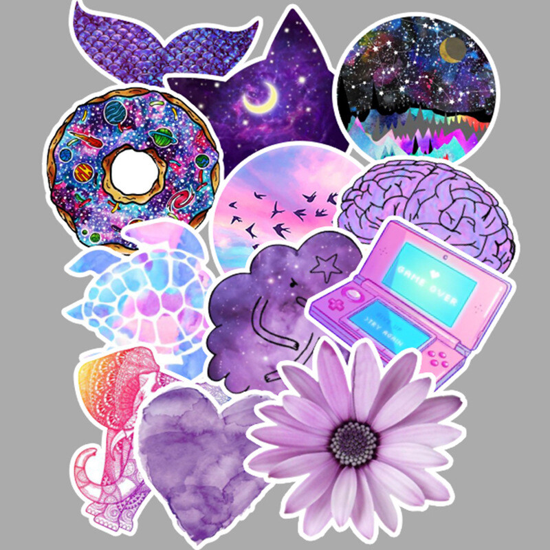 50 Purple Graffiti Stickers Steam Refrigerator Computer