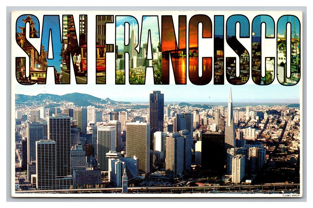 San Francisco CA Large Letter Financial District Aerial View Chrome Postcard