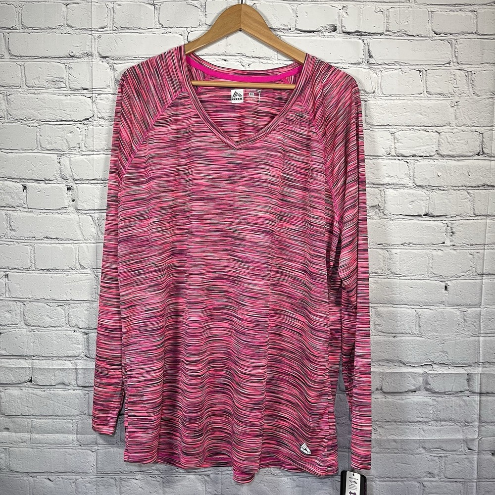 RBX Women's Active Wear Long Sleeve Striped Shirt Womens Size 3X Pink NWT