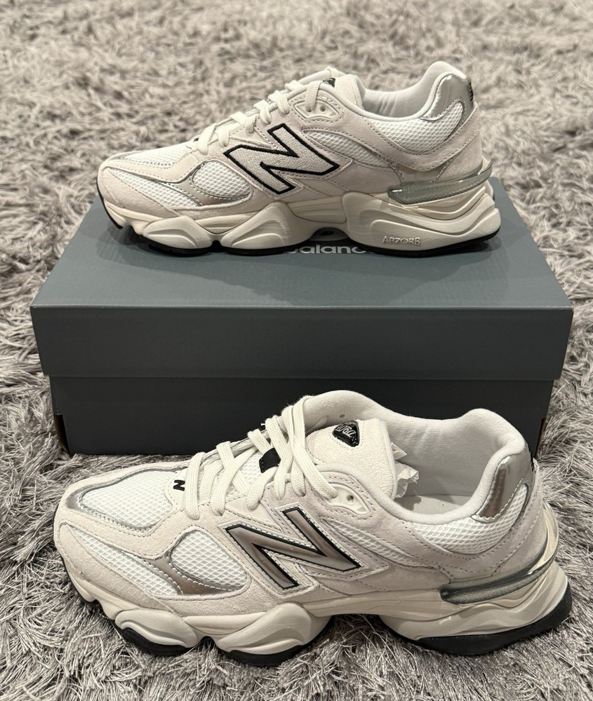 New Balance 9060 White Black Metallic Silver. Mens 10.5