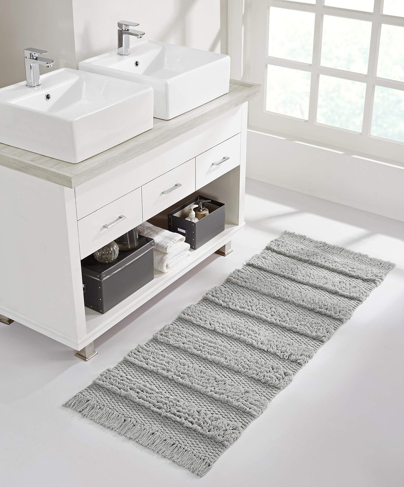 Boho Fringe Striped Bath Rug Runner for Bathroom Savannah Collection