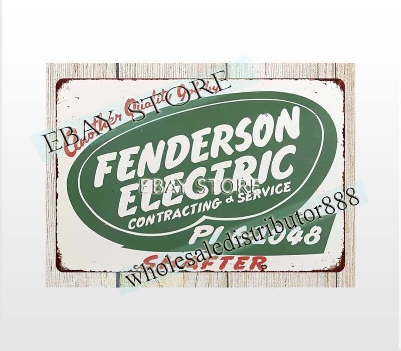 Vintage Fenderson Electric Metal Tin Sign Wall Art Decor