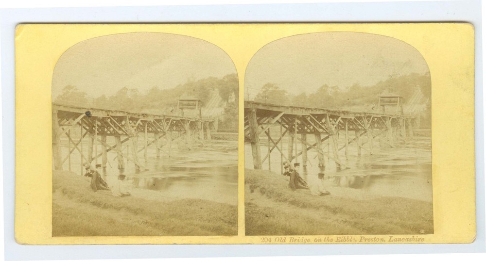 G1261~ ENGLAND - OGLE & EDGE – Old Bridge on Ribble  c.1850s Stereoview