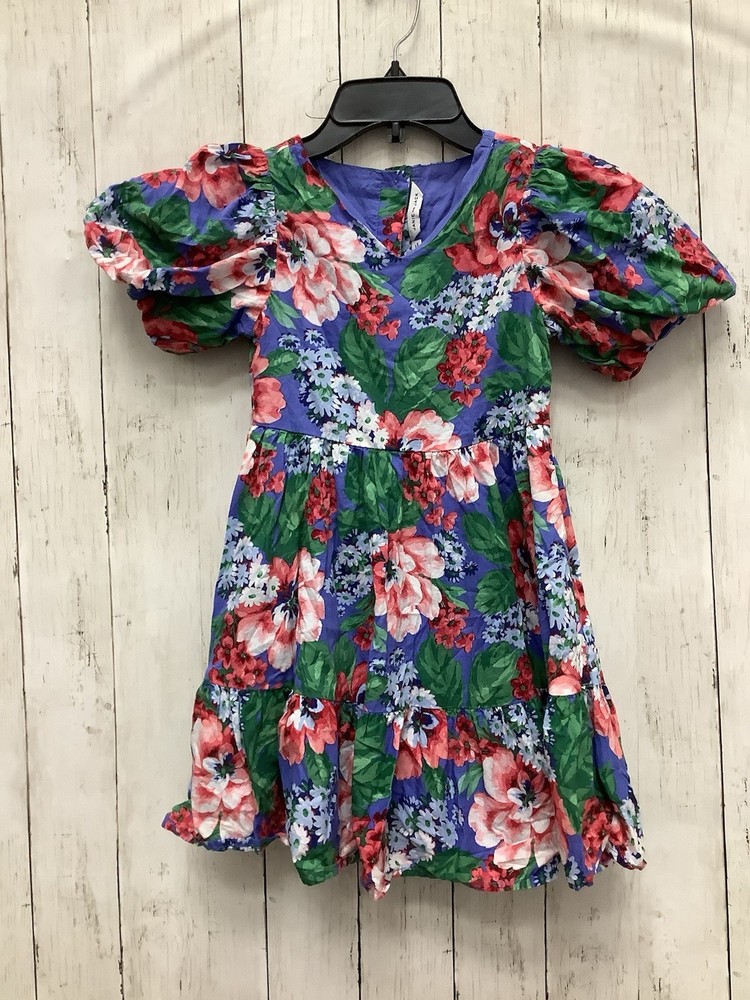 Janie and Jack Girls Size 7 Midday Blue Floral Puff Sleeve Tiered Cotton Dress
