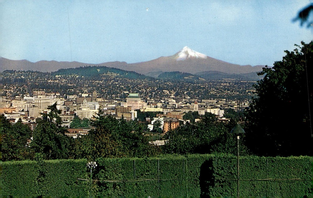 1960s Portland Oregon Mt. Hood Skyline View Plastichrome Vintage Postcard