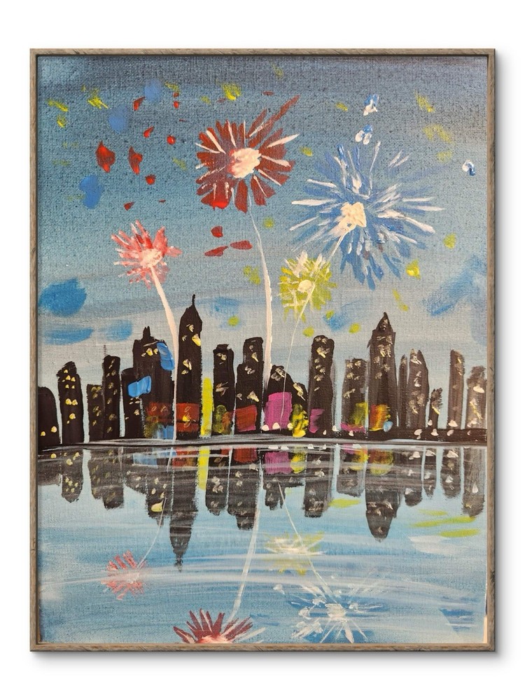 Abstract Fireworks Impressionistic Original Wall Art 14X11 Canvas Acrylic