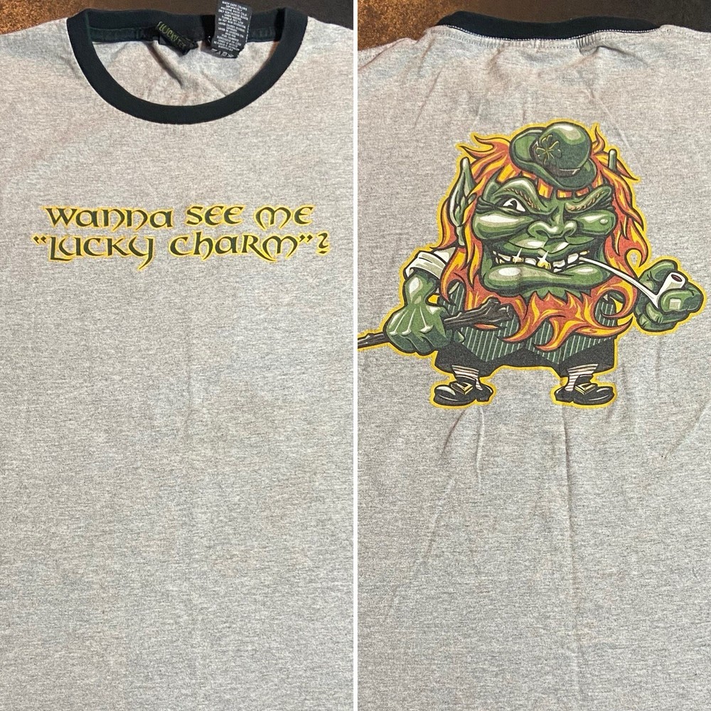Adult XL Vintage Wanna See Me Lucky Charm Leprechaun Ringer T-Shirt St. Paddy’s