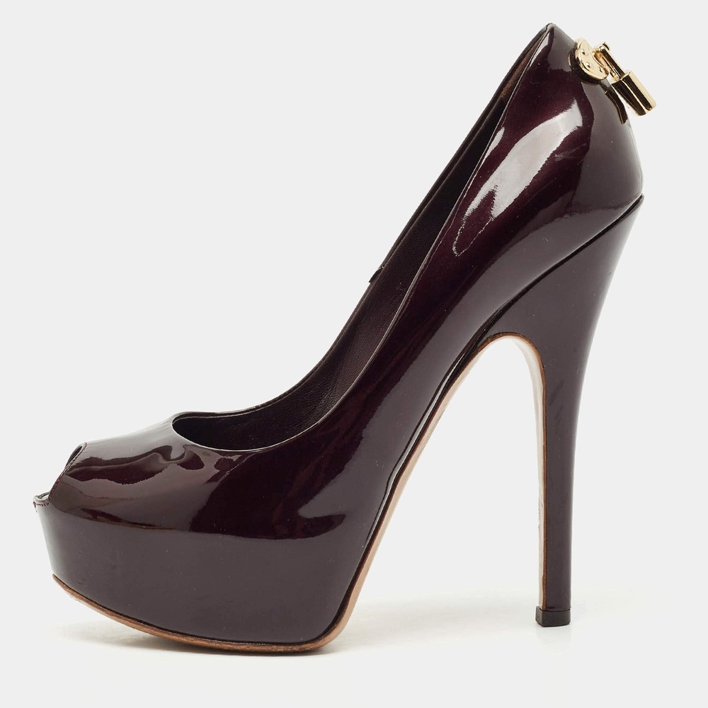 Louis Vuitton Burgundy Patent Leather Oh Really Platform Peep Toe Pumps Size