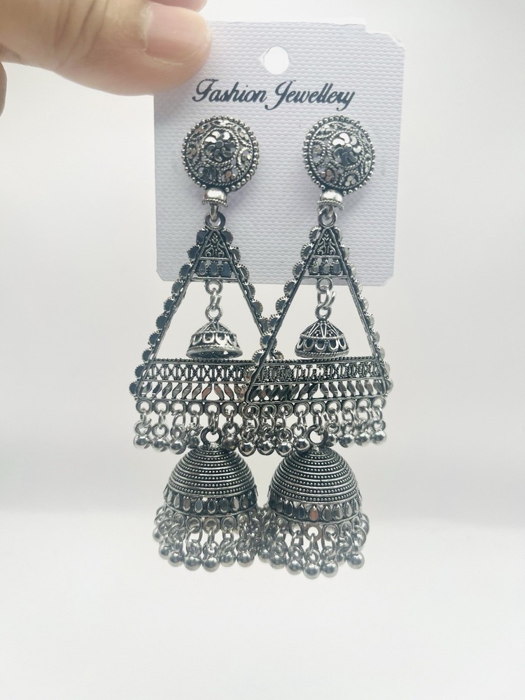 Oxidized Silver Indian Jhumka Earrings