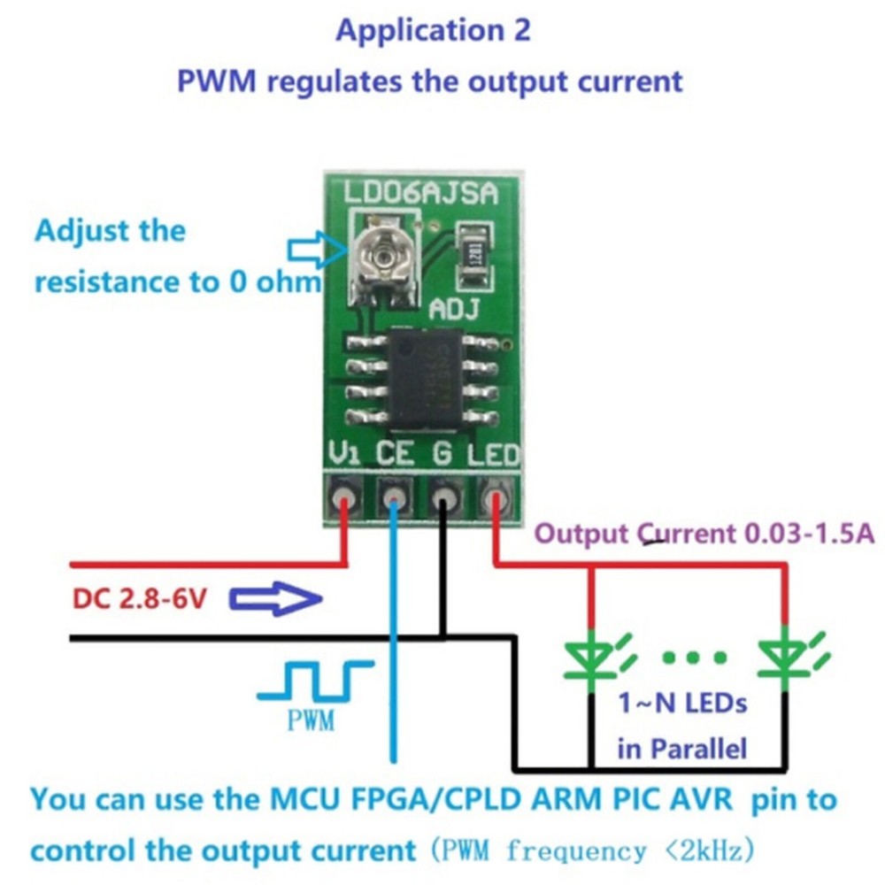 3.3V 3.7V 5V LED Driver Module Adjustable Constant Current 30-1500mA
