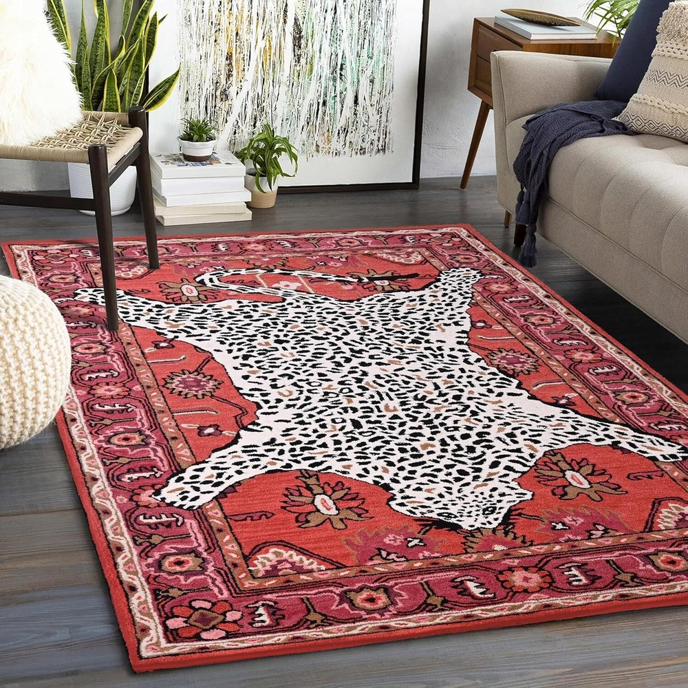 Handmade Wool Tufted Rug Agnes Design Blue Oriental Tiger Pattern Decor