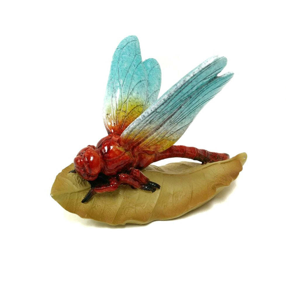 Red Dragonfly On A Leaf Figurine
