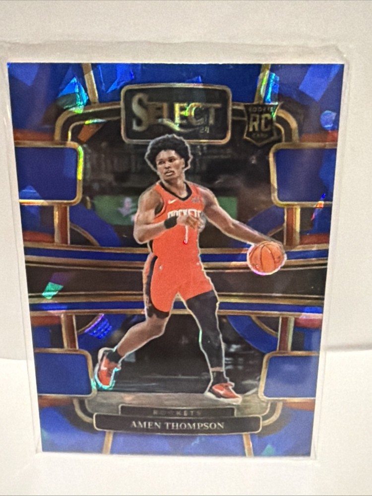 2023-24 Panini Select Concourse Amen Thompson #96 Blue Cracked Ice Prizm RC