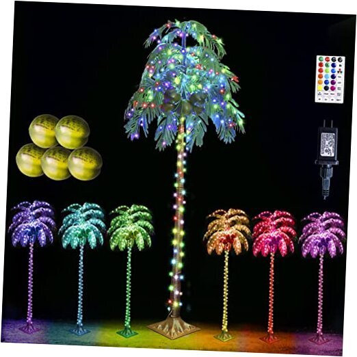7 FT Color Changing LED Palm Tree with Coconuts, Remote 7FT RGB palm tree