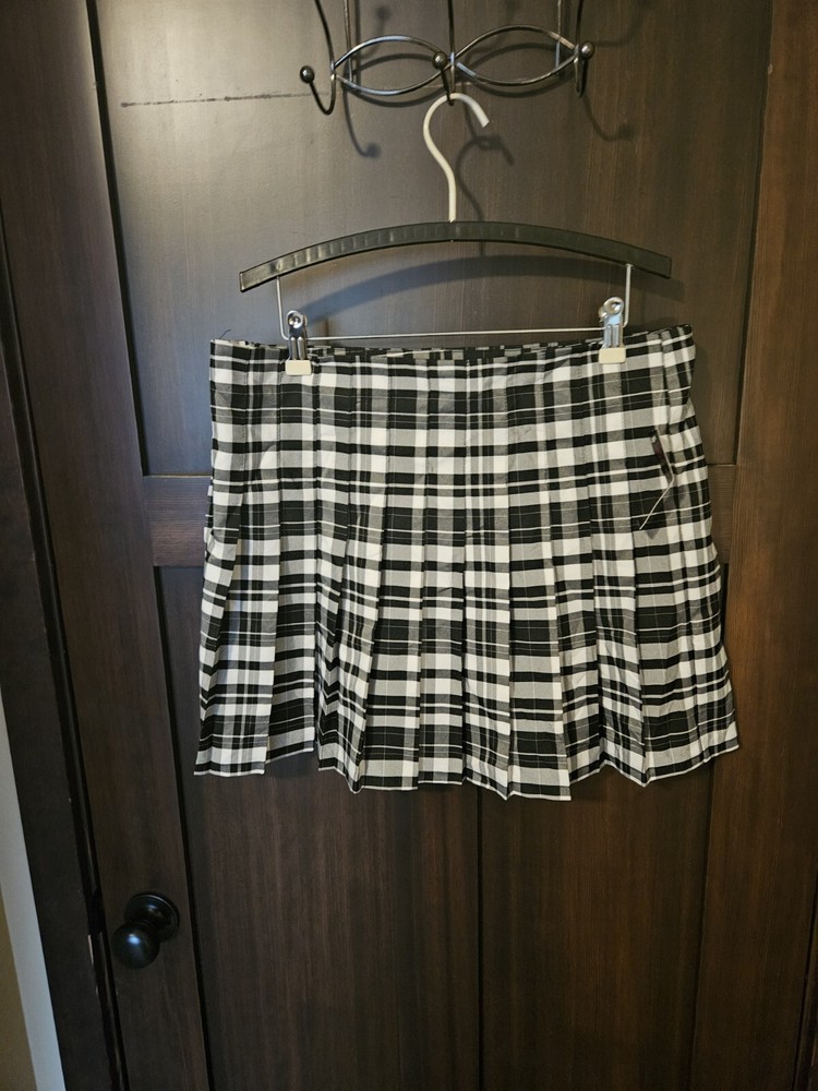 NWT Black & White Goth Skater Punk Mini Skirt Plaid Pleated Size XL X-Large