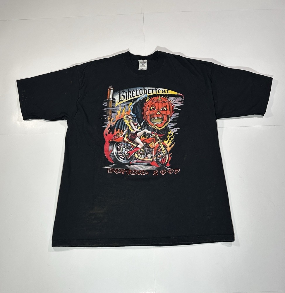 VTG 90s Daytona Beach Biketoberfest T-Shirt XL Bike Week Flames Motorcycle Rare