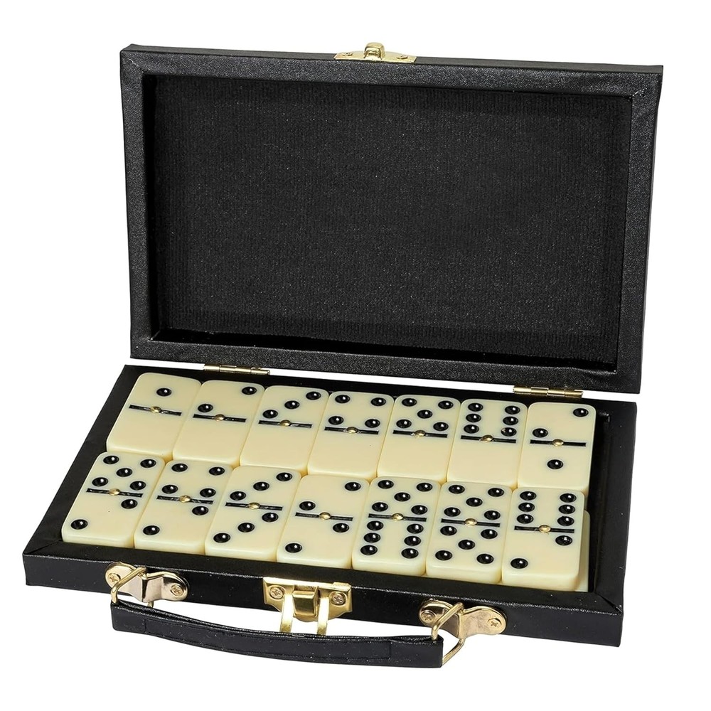 Domino Set - 28 Pieces Double Six Classic Dominoes in Durable Wooden Brown Box