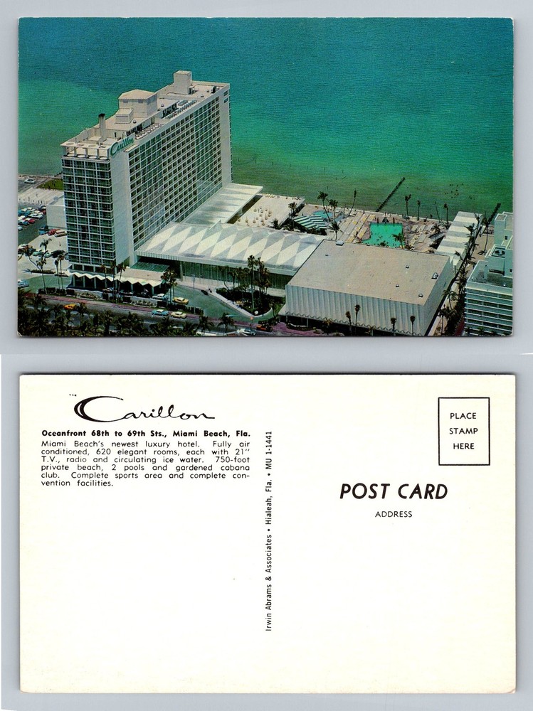 Miami Beach, FL-Florida Aerial Carillon Oceanfront Luxury Hotel Vintage Postcard