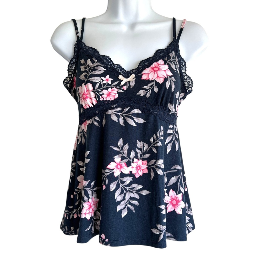 Marilyn Monroe Womens Babydoll Floral Tank Top Navy Blue Size Medium Y2K Cami
