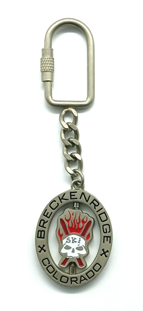 Vintage Breckenridge Colorado Skull Fire Revolving Keyring Keychain