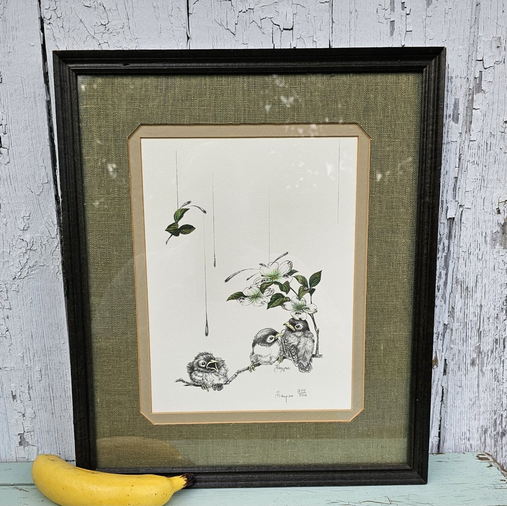 Signed Numbered Watercolor Matted Print Haynes Chicks, Dogwood and Rain 214/500