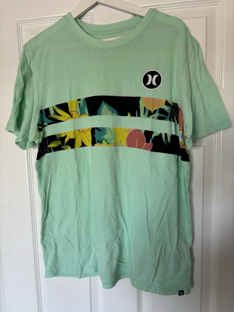 Hurley Men's L Green Graphic Print Premium Fit Cotton Crew Neck Short Sleeve Tee