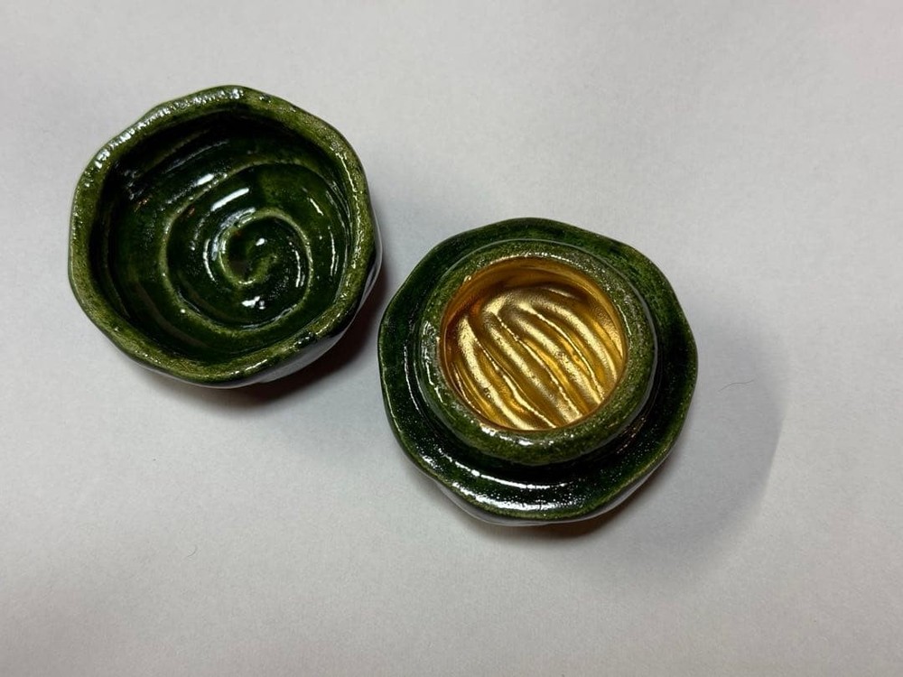 Japanese Tea Ceremony Incense Container Case Ceramic Kogo Box Dragon Claw 2 inch