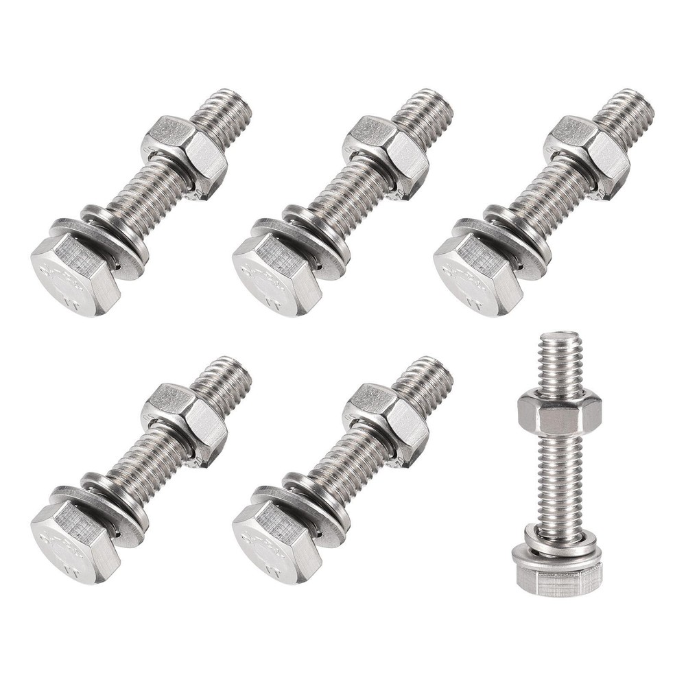 Hex Head Screws and Bolts Kit with Nuts, Flat Washers, and Lock Washers - M6x30mm, 6 Sets for Secure Fastening and Durability
