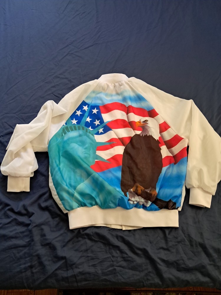 Vintage King Louie Bomber Jacket Mens Liberty Flag Bald Eagle Large Lined
