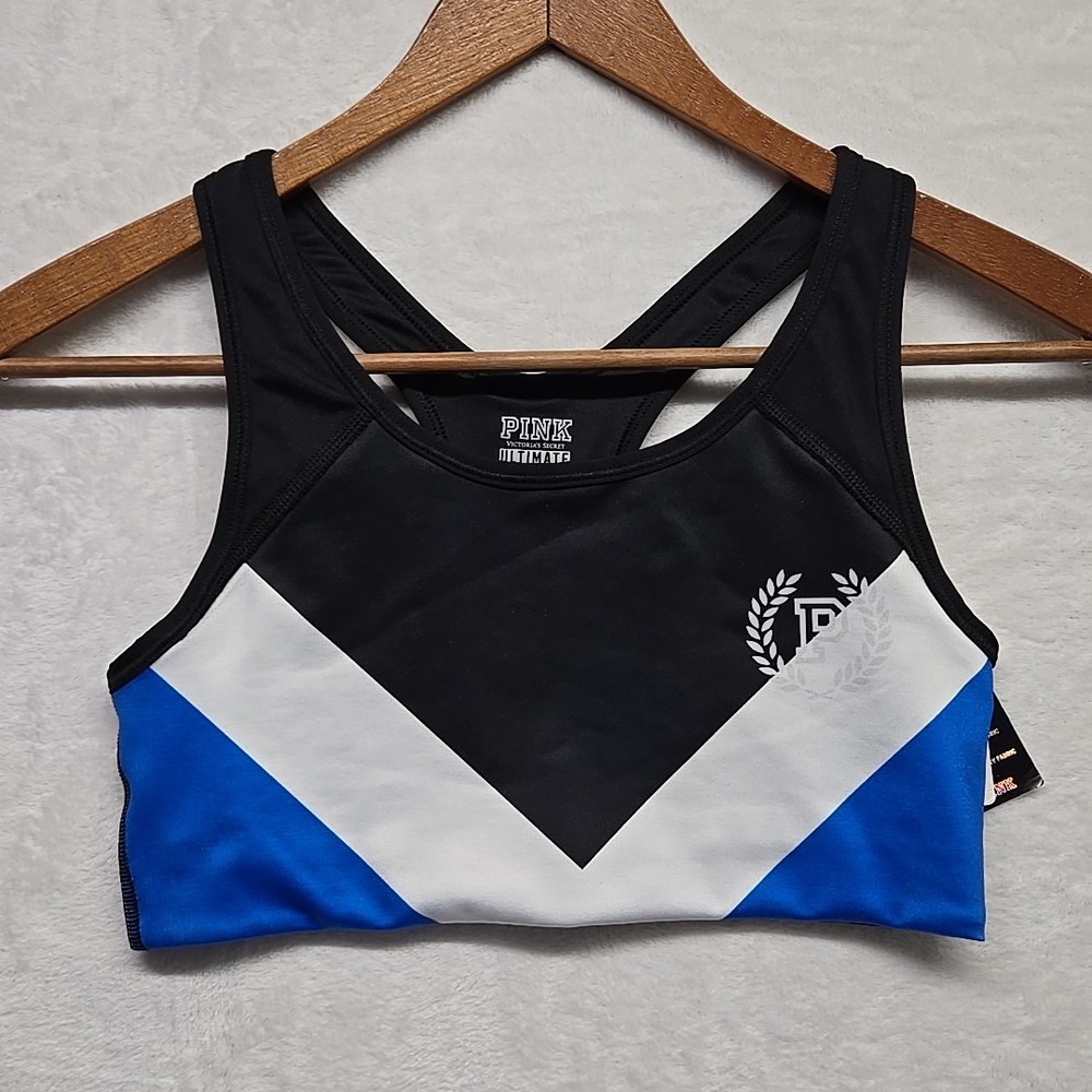 PINK Ultimate Sports Bra Blue Black Size Small Victorias Secret Racer Back