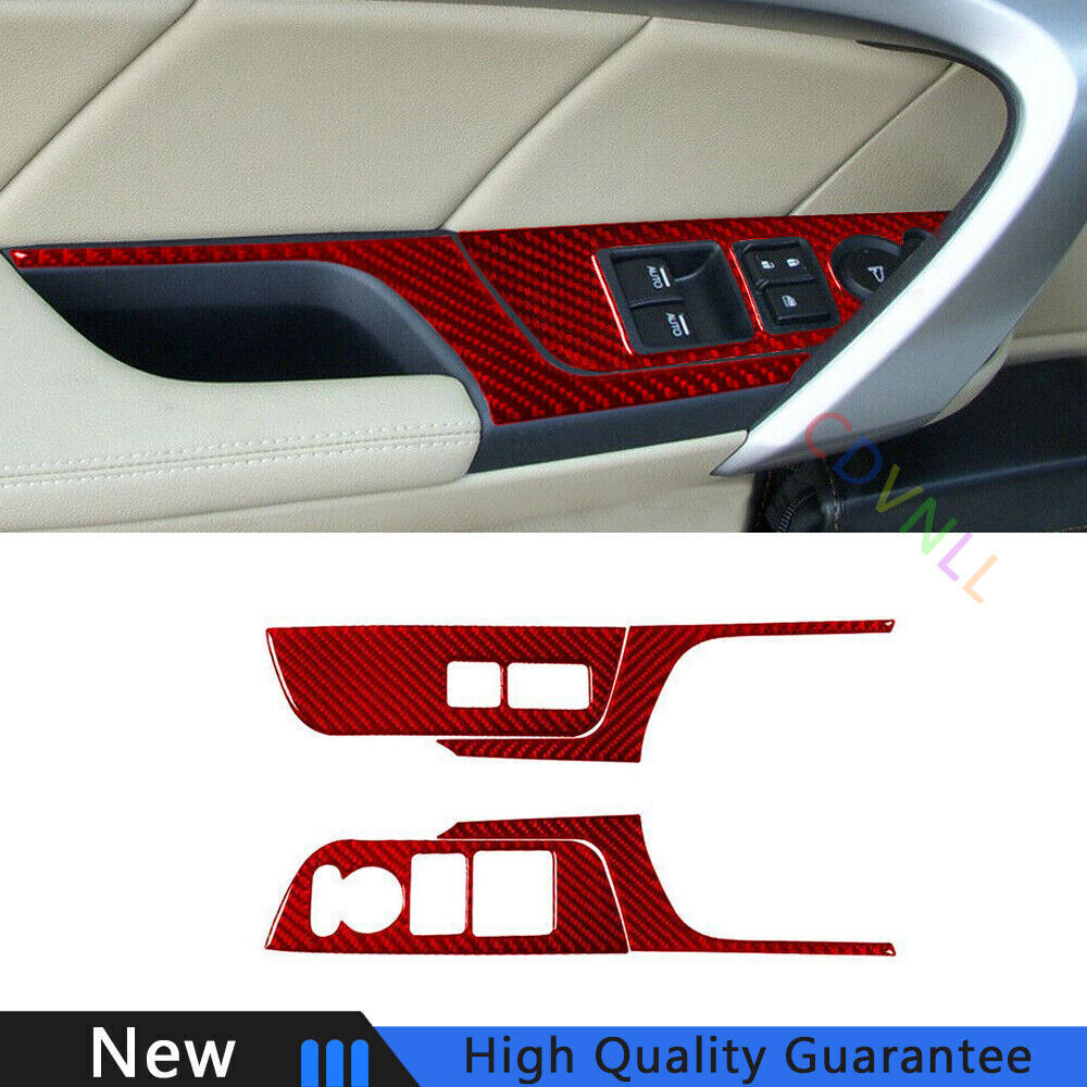 4Pcs For Honda Accord Coupe 2008-2012 Red Carbon Fiber Window Switch Panel Cover