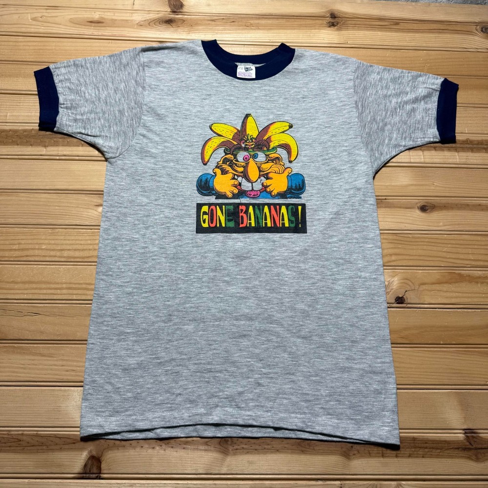 Vintage 1974 Roach Gone Bananas Psychedelic Streetwear Ringer T-Shirt Size Large