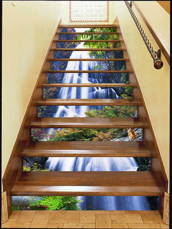 3D Waterfall Trees AZ345 Stair Risers Decoration Mural Vinyl Wallpaper Kay