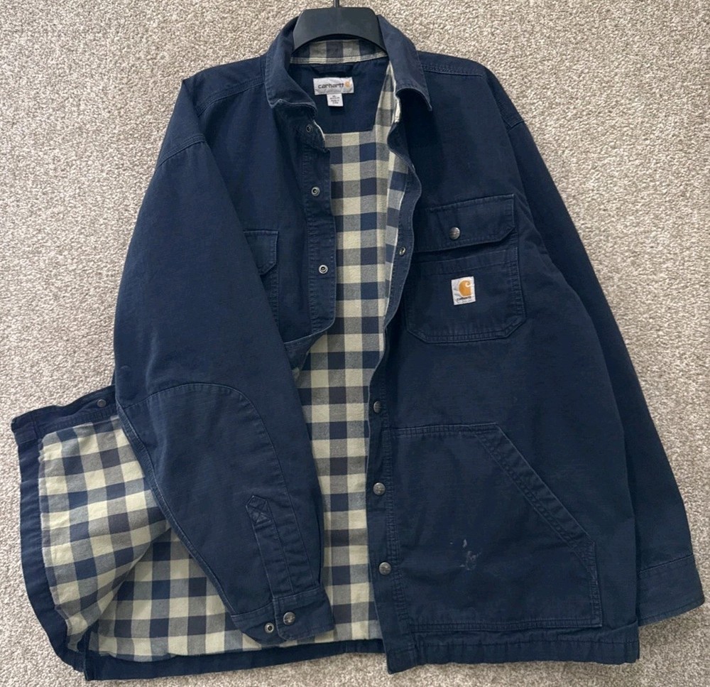 Carhartt Ripstop Solid Shirt Jacket Flannel Lined Mens Size XL Navy Blue 104146