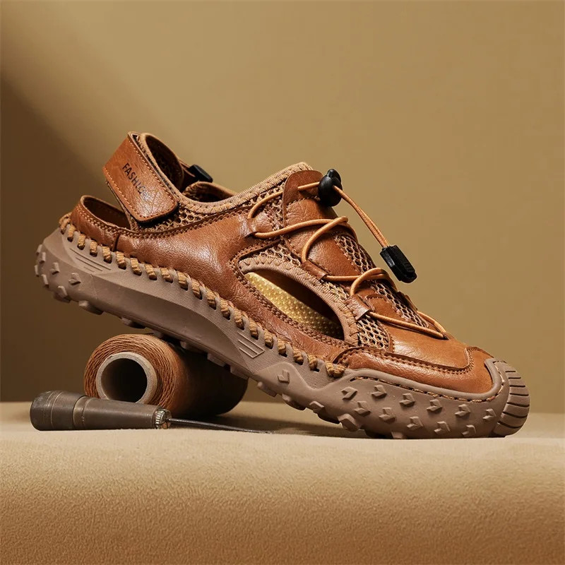 Summer Roman Men Sandals Genuine Leather Casual Shoes Outdoor Beach Footwear