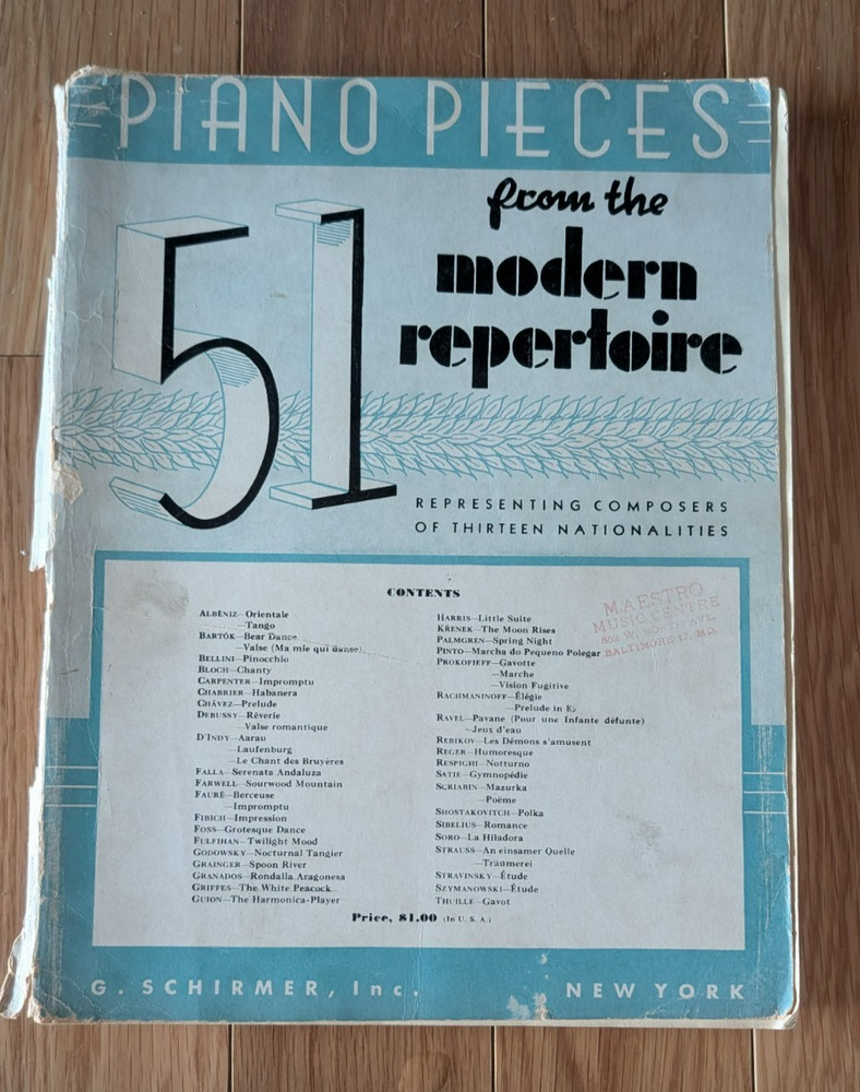 Piano Music, Book ;  51 Piano Pieces From The Modern Repertoire (1940)